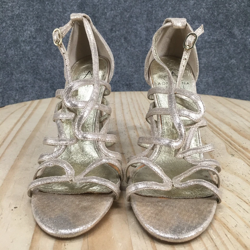 Adrianna Papell Sandals Womens 7 M Gladiator Silver Leather Heels Casual Open - Image 4 of 4