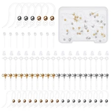 1box 160pcs 2 colors Clear Stud Earring Plastic Ear Wire Hooks Metal Head Resin
