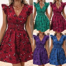 Summer V-neck Women's Sleeveless Dress Flower Ruffled Sexy Large Tight Waist