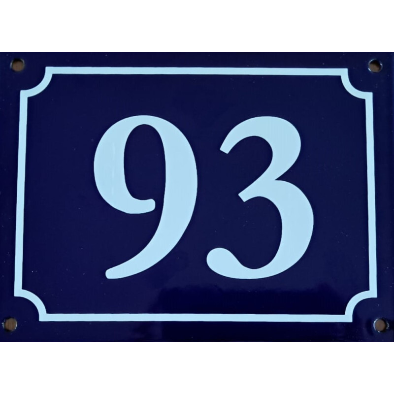 Numéro de rue émaillé bleu 20x15 cm vintage - Plaque de maison 93
