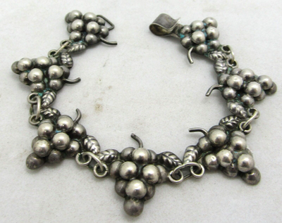 Vintage Grape Bunch Chain Bracelet and Earrings MEXICO 925 