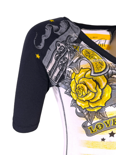 Sinful By Affliction Women's T-shirt OK Corral Biker Tattoo - 第 6/9 張圖片