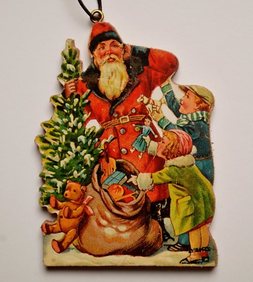 GISELA GRAHAM Weihnachtsmann Holz Geschenkanhänger Anhänger Fensterschmuck neu