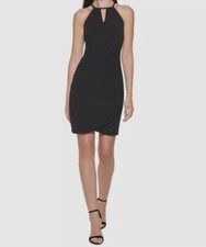 Guess Women Black Keyhole Scuba Crepe Sheath Dress Size 14