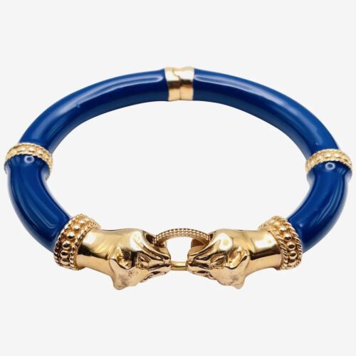 MILOR ITALY Vintage Blue Enamel Panther Bracelet - Afbeelding 1 van 5