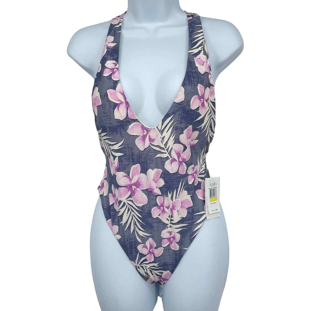 New Basta Surf Floral One Piece Swimsuit Womens Medium Tropical Braided  Plunge