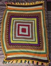 Hand Crochet Granny Square Blanket / Afghan Throw 40x78" Multi-Color