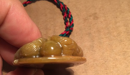 Green Jadeite Carved Dragon One Sided One Tone Partial Translucent Pendant - Picture 10 of 16