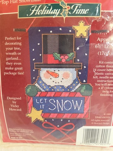 1999 Dimensions Striscione Punto Croce Natale Top Hat Pupazzo di Neve 7901 Nuovo Vecchio Stock - Foto 2 di 7