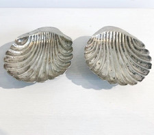 Antique Unique Pair of Sterling Silver Salt Cellars Shell Shape Early 20th C
