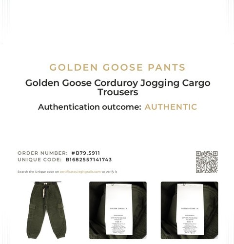 Golden Goose Kids Jogging Cargo Pants In Ivy Green Corduroy - Boys Size 6 - Picture 8 of 8