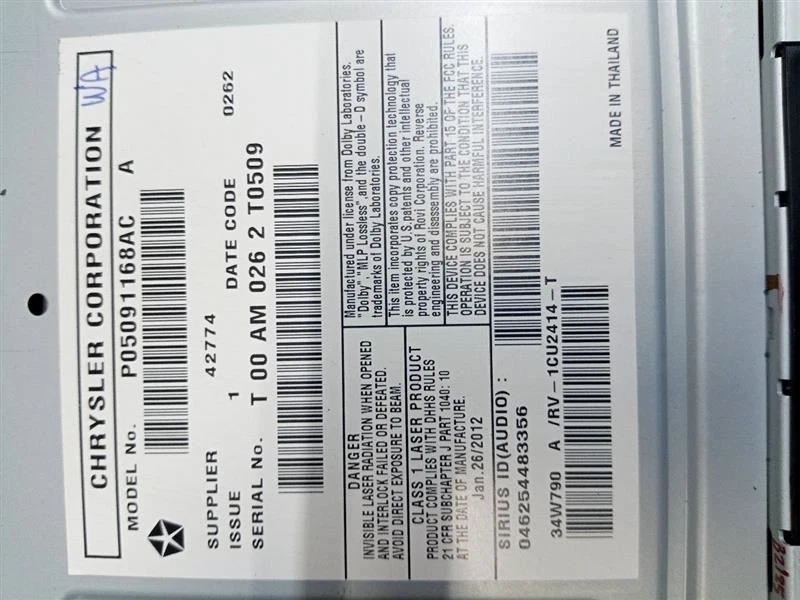 Chrysler 200 AM-FM 2011-2014 CD DVD RADIO P05091168AC Foto 3 de 4