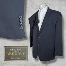 Jos A Bank 2 Piece Suit Mens 50L Pants 44x30 Solid Navy Blue Marzotto Wool