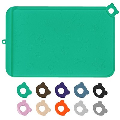 Silicone Dog Food Water Mat Waterproof Pet Feeding Tray Raised Edges Hooks Pad
