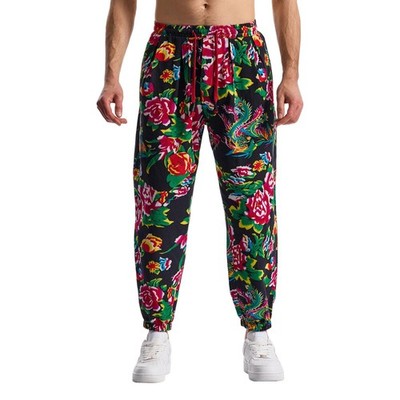 HerrenJogginghose aus Baumwolle mit elastischem Bund, Paisley bedruckter, Hip...