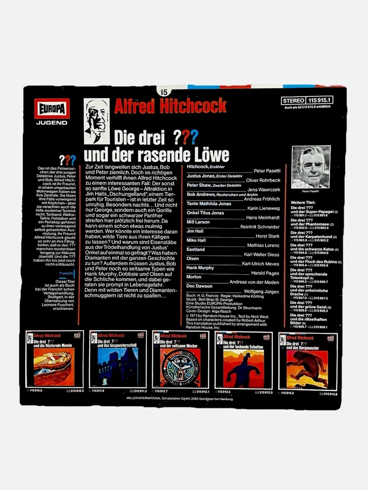 Vinyl LP DIE DREI 3 FRAGEZEICHEN ??? & DER RASENDE LÖWE (Folge 15) EUROPA - Image 2 of 3