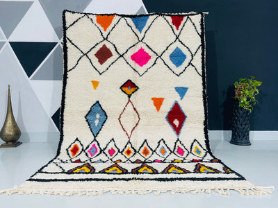 New Design Moroccan Berber Beni Ourain Wool Rug Color Multicolor Area Carpet Rug