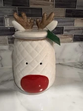 Mud Pie Young’s Ceramic Rudolph Reindeer 9” Canister Cookie Treat Jar NEW