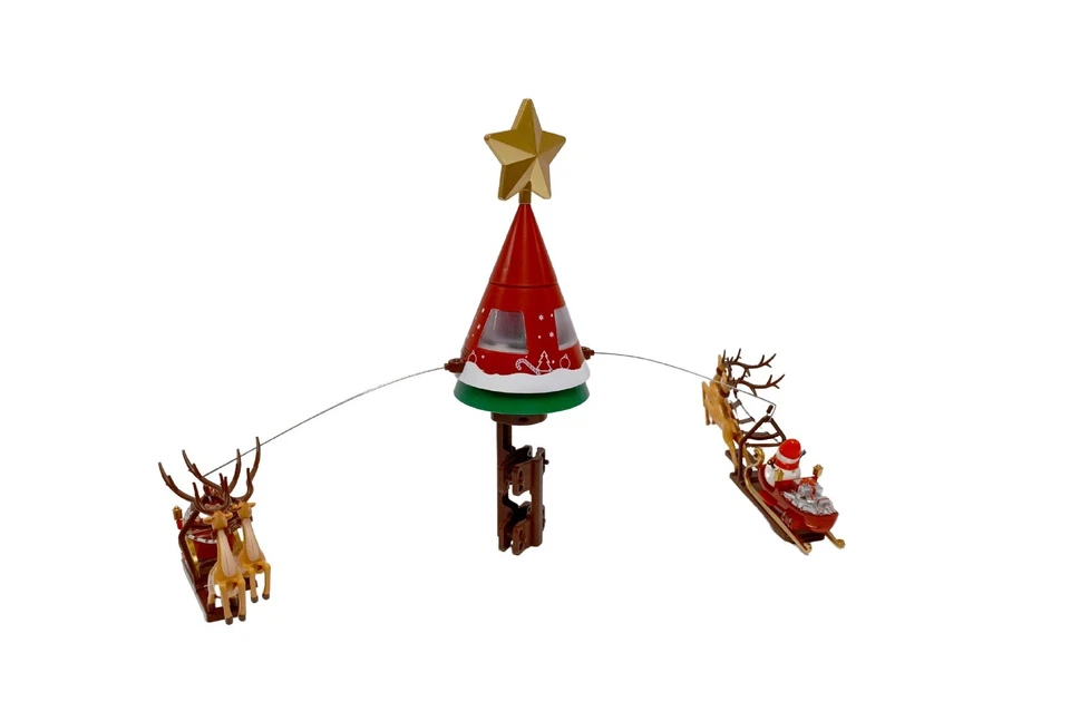 Puntale natalizio rotante con slitte luminoso musicale albero di natale Rotex