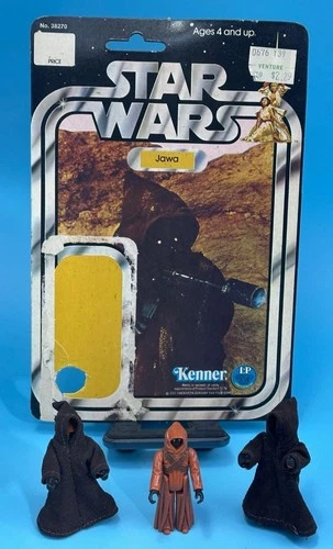 Three Vintage Star Wars Jawas 1977 Kenner And 12 Back Card Back