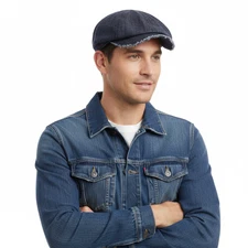 Dolce & Gabbana  Navy Blue Vintage Print Frayed Flat Cap-