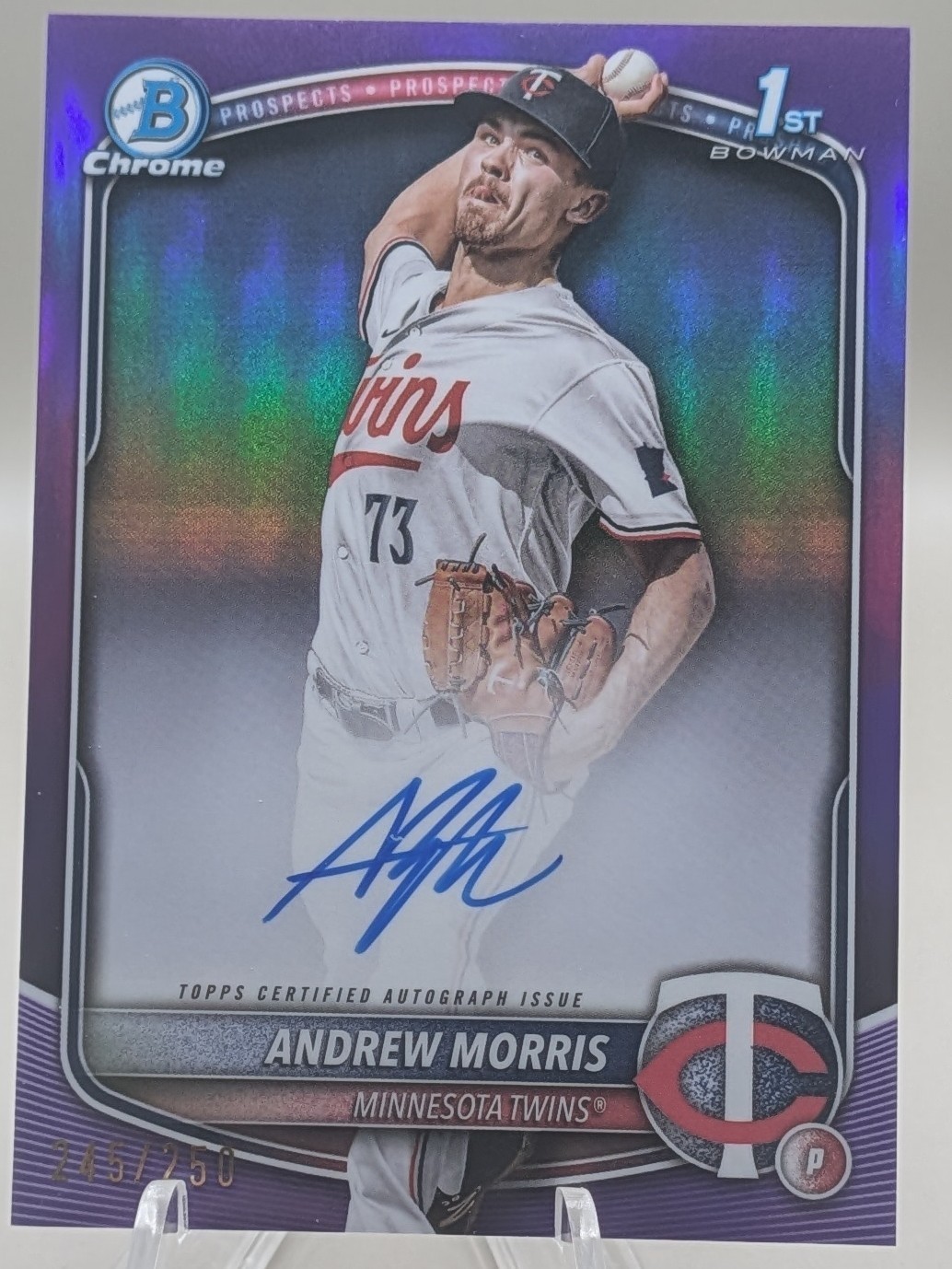 2025 Bowman Chrome ANDREW MORRIS 1st Chrome Purple Refractor Twins /250 AUTO