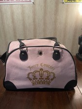 Juicy Couture Pet Carrier Velour Pink Black Travel Bag for Small Dog Cat