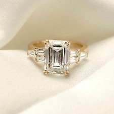 2Ct Emerald-Cut VVS1 Moissanite Women's Engagement Ring 14k Yellow Gold Plated