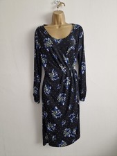 M&S Collection Womens Dress Size 14 Black & Blue Floral Mock Wrap
