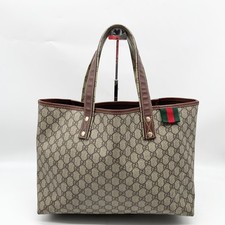 Gucci Sherry Line GG Supreme Handbag Tote Bag 211134 Beige Brown Web Authentic