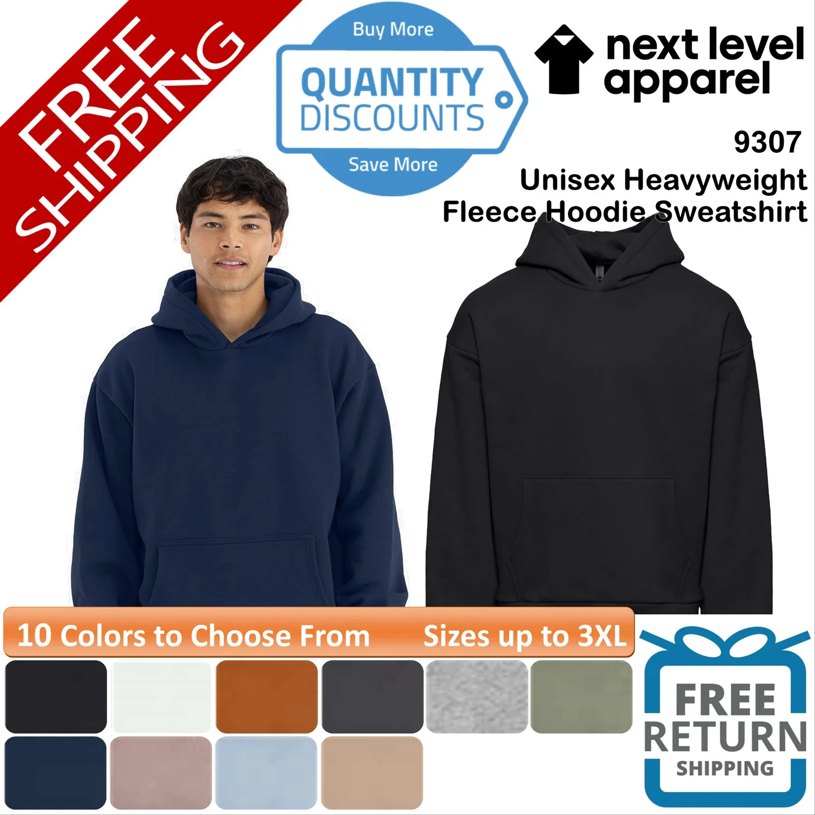 🔥 Next Level Unisex Heavyweight Fleece Hoodie Sweatshirt Up To 3XL 9307
Opens in a new window or ta