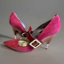 CHARLES JOURDAN RARE VINTAGE Blood Red Suede MJ Pumps w/ Silver Accents Sz 8.5M