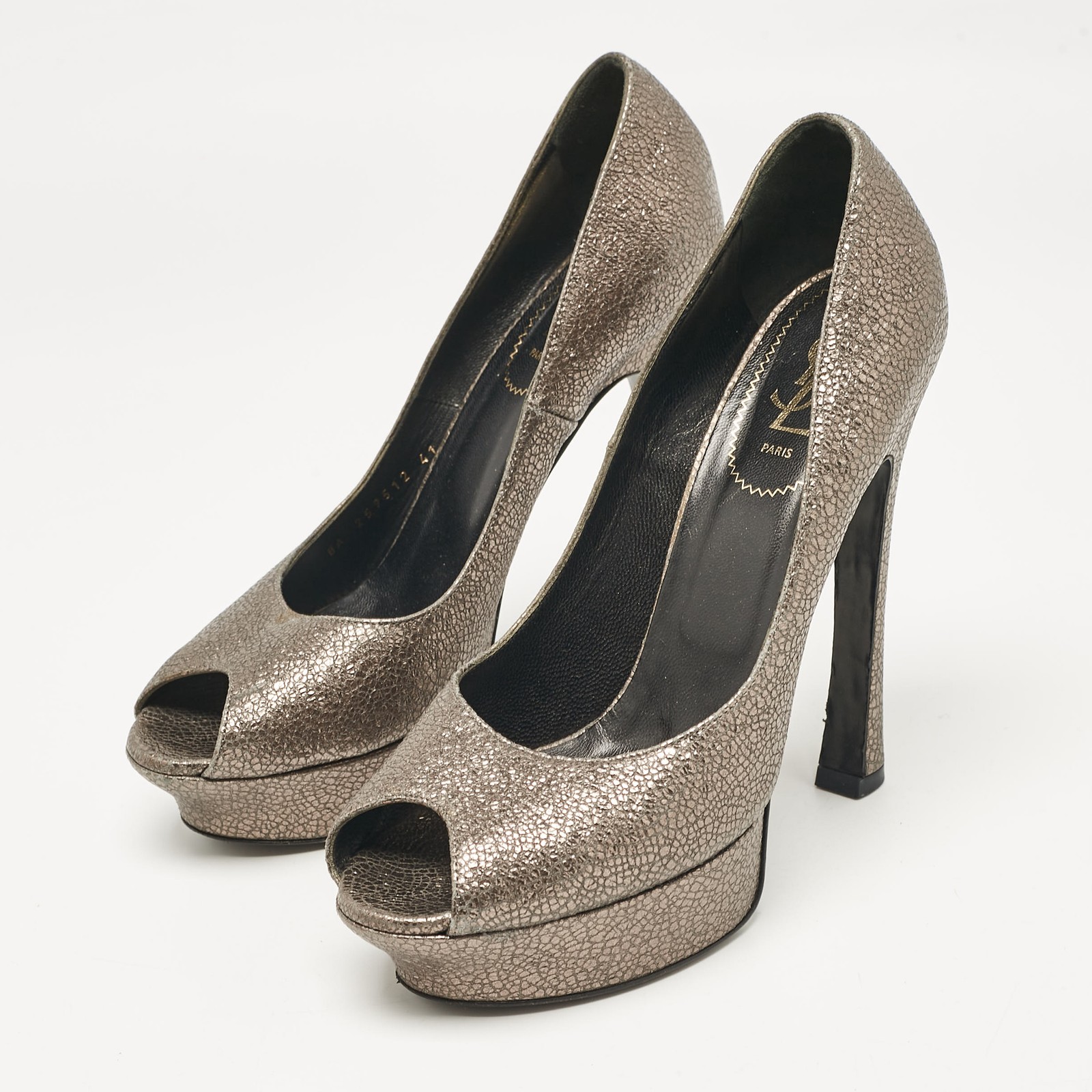 Decolte Yves Saint Laurent grigio pelle testurizzata Palais punta aperta taglia 41