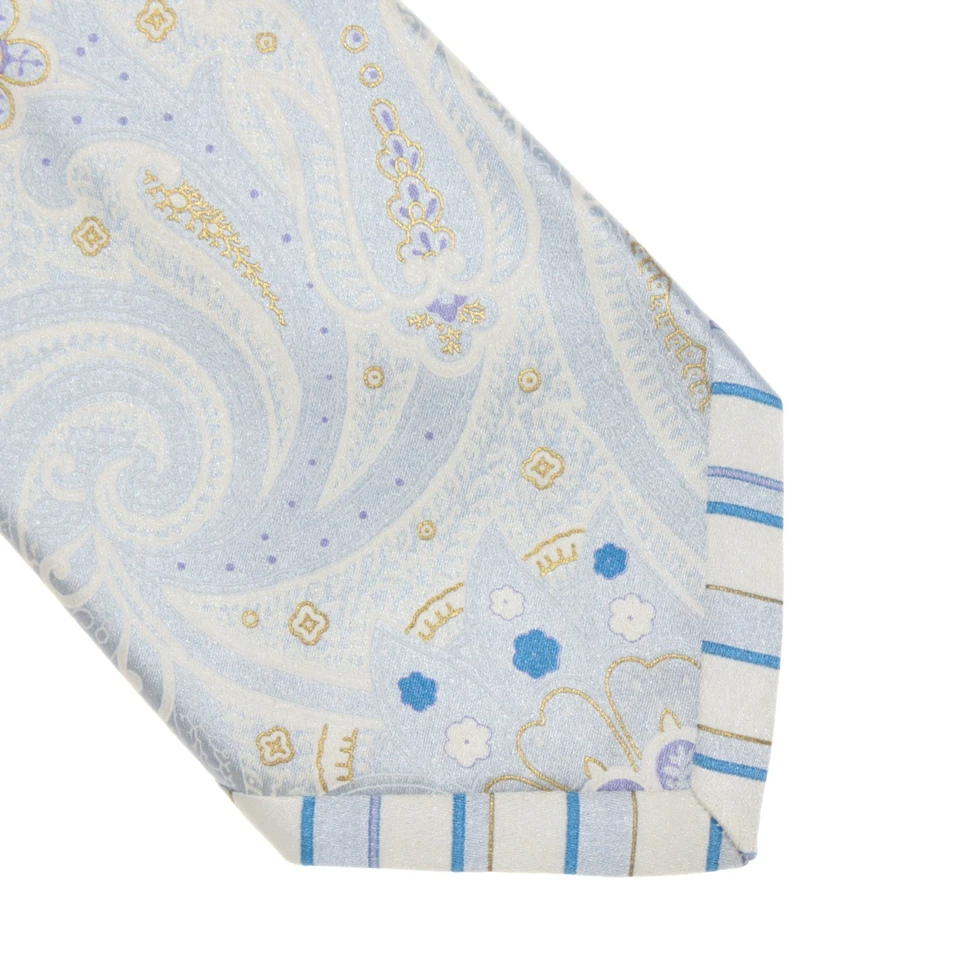 Gravata Brioni nova sem etiquetas azul claro/branco/multi caprichosa 100% seda - Imagem 2 de 4