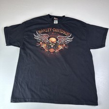 Vntg Harley Davidson Flaming skull Made in USA, Wings, Black Sz XL Motorcycle