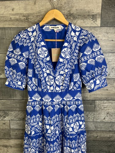 Boden Maxikleid Gr. UK 4 blau geblümt Bella Puffärmel Baumwolle Taschen Sommer - Bild 4 von 11