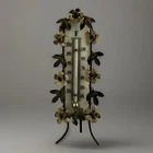 Antique Brass Floral Thermometer w Milk Glass Backing 6” Vintage