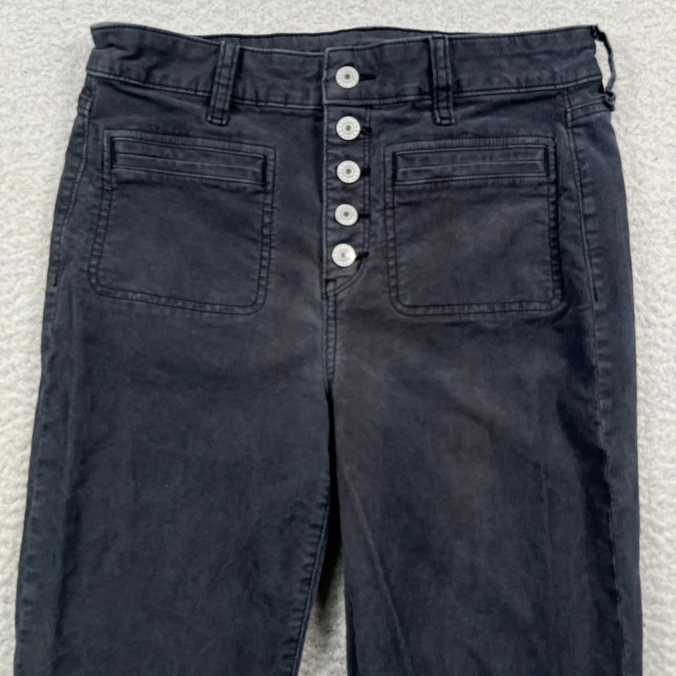 Pantalones American Eagle Talla 8 Pana Acampanado Botón Mosca Gris Elastizado Tiro Alto Y2K Foto 2 de 4