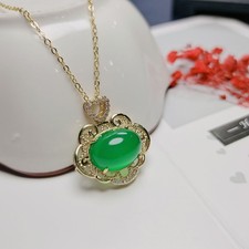 Natural Icy Green Jade Ruyi/Bat jade Pendant Necklace Women's jewelry gifts