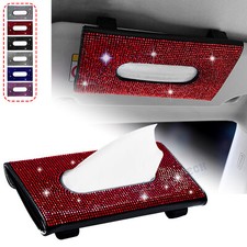 Glitter Car Visor Tissue Holder Leather Crystals Paper Towel Cover Storage Case