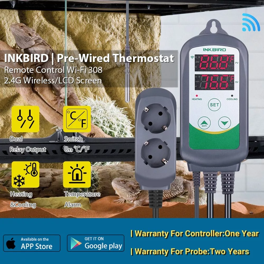 Inkbird Wifi Thermostat Temperaturregler ITC-308 Heizen Kühlen