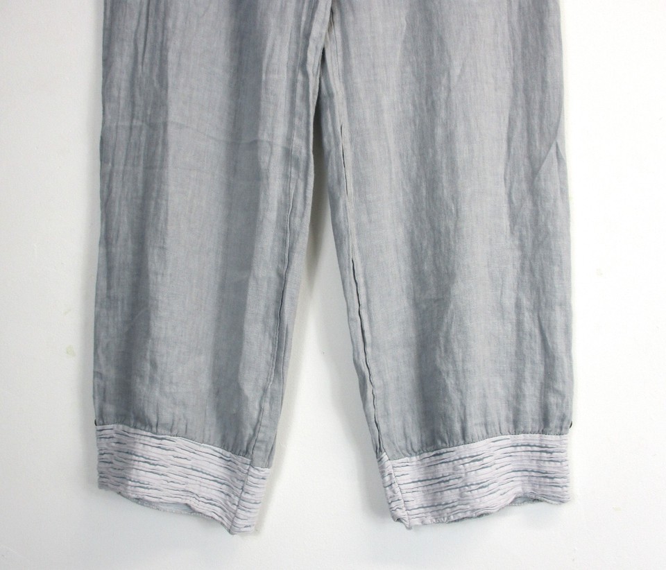 0250~ID COLLECTION Casual Unlined Linen Trousers with Laces main image 0