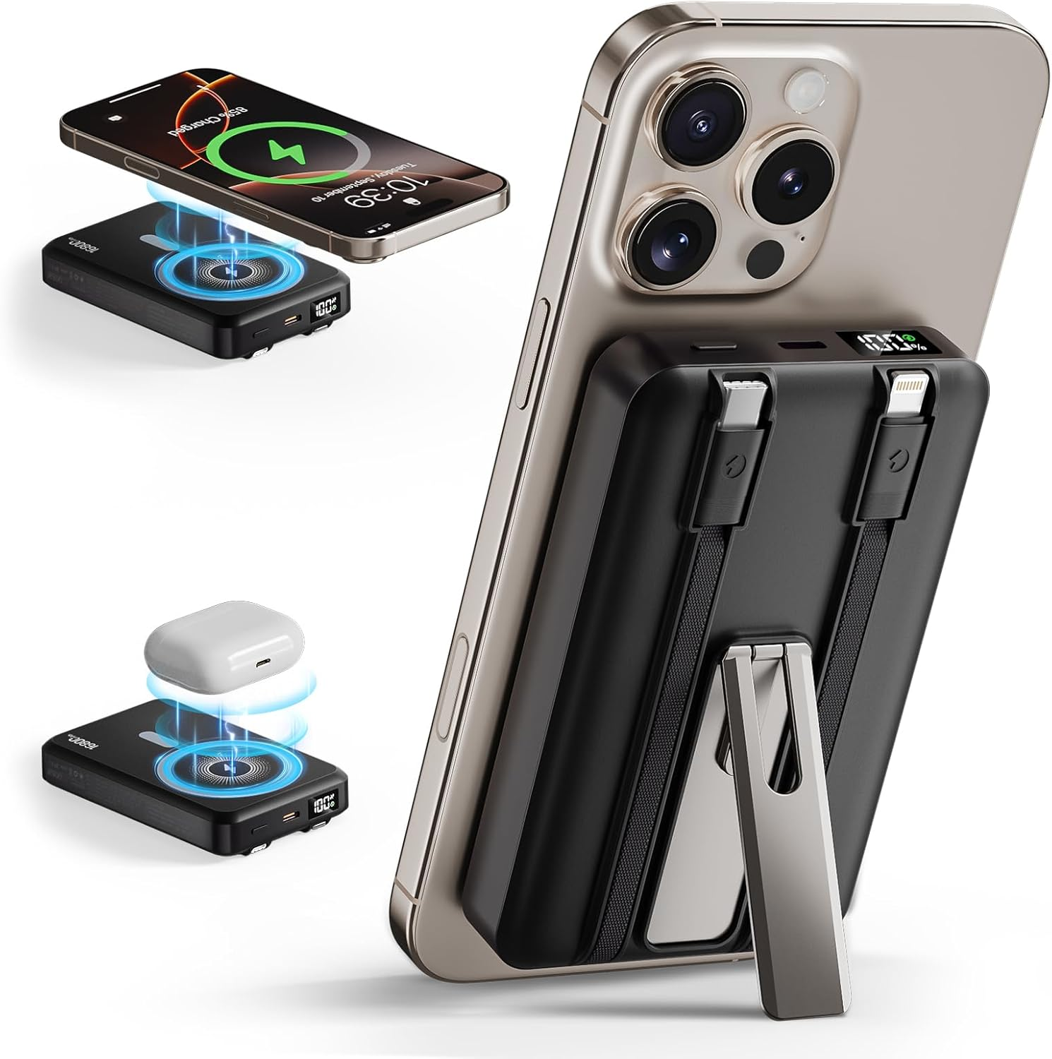 2025 16800mAh Magnetic Wireless Portable Charger with Dual Built-In USB Ports for Fast Charging