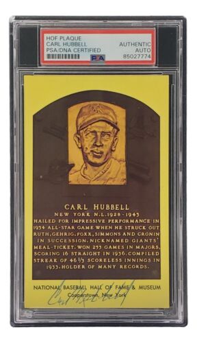 Carl Hubbell Signed 4x6 New York Giants Hall Of Fame Plaque Card PSA/DNA - Picture 1 of 2