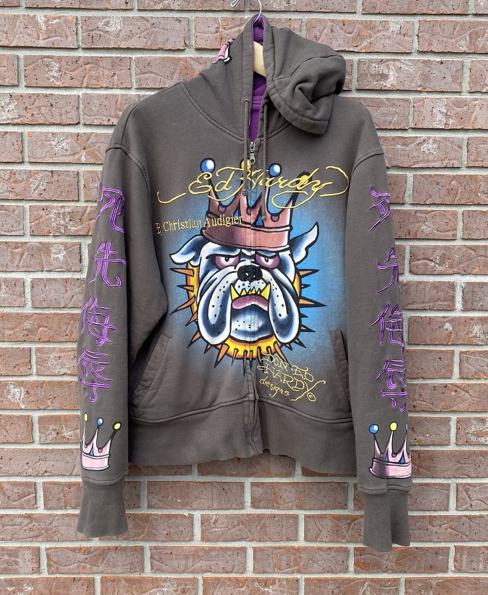 Don Ed Hardy By Christian Audigier Bulldog Thermal Full Zip Hoodie