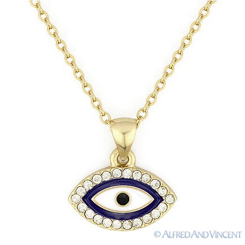 Evil Eye CZ Crystal Charm Greek Turkish Nazar Hamsa Kabbalah Necklace ...