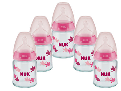 NUK First Choice 5 x Glas Baby  Flaschen mit Temperature Control 120 ml rot
