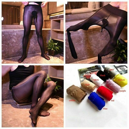 Herren Schwul Glänzend Strumpfband Schier Strumpfhose Mantel Dessous Unterwäsche - Bild 2 von 20