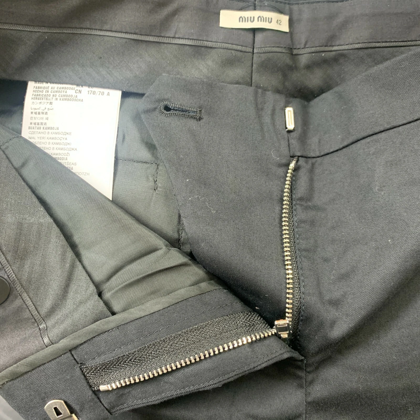 MIU MIU Pantalone Abito Donna Taglia 42 (33x25) Piatto Nero Cotone Elasticizzato Capri