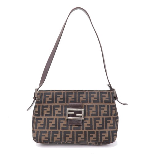 FENDI Zucca Shoulder Bag Brown Black Canvas Leather 26566 Auth Used